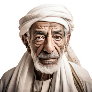 Adult Emirati man in UAE traditional outfit showing a variety of hand gesture. grandfather portrait Generative AI