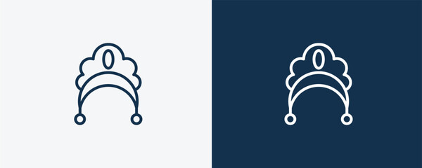 kokoshnik icon. Outline kokoshnik icon from culture and civilization collection. Linear vector isolated on white and dark blue background. Editable kokoshnik symbol.