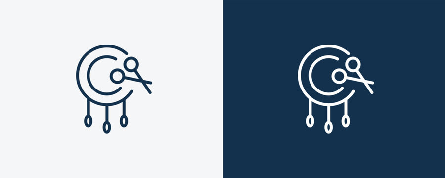 native american drum icon. Outline native american drum icon from culture and civilization collection. Linear vector isolated on white and dark blue background. Editable native american drum symbol.