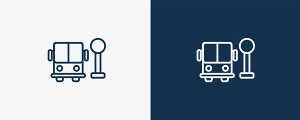 school bus stop icon. Outline  school bus stop icon from transportation collection. Linear vector isolated on white and dark blue background. Editable school bus stop symbol can be used web and mobile
