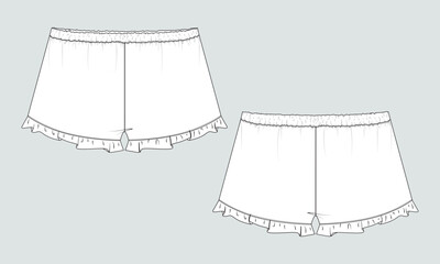 Kids shorts vector illustration template front and back views.