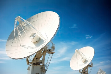 Satellite dishes on the bright blue sky background