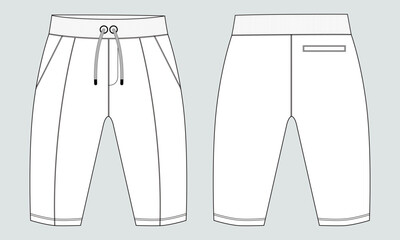 Fleece cotton jersey basic Sweat pant technical drawing fashion flat sketch template front and back views. Apparel jogger pants vector illustration mock up for kids and boys.