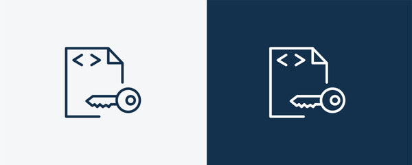 encripted file icon. Outline encripted file icon from information technology collection. Linear vector isolated on white and dark blue background. Editable encripted file symbol.