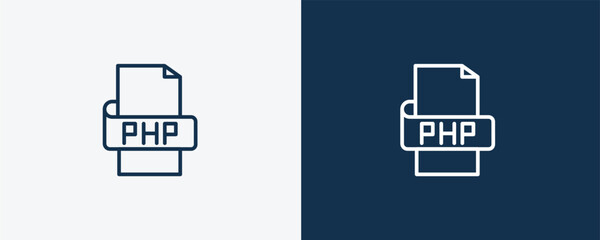 php icon. Outline php icon from information technology collection. Linear vector isolated on white and dark blue background. Editable php symbol.