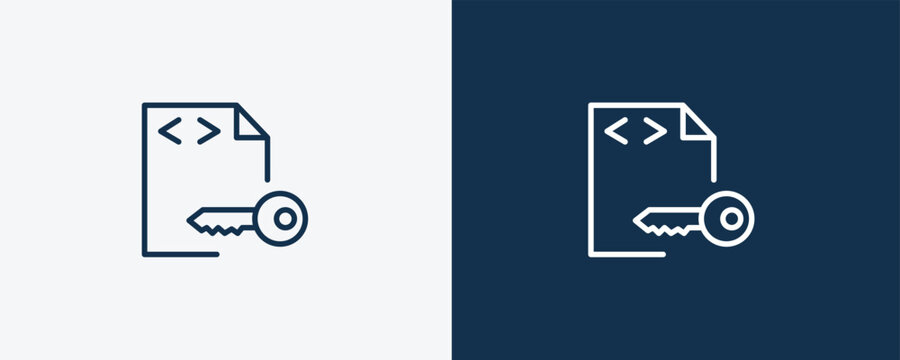 encripted file icon. Outline encripted file icon from information technology collection. Linear vector isolated on white and dark blue background. Editable encripted file symbol.