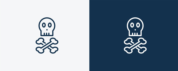 skull and bone icon. Outline skull and bone icon from medical and healthcare collection. Linear vector isolated on white and dark blue background. Editable skull and bone symbol.