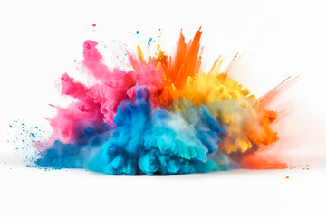 Fototapeta na wymiar Colorful rainbow holi paint color explosion isolated on white background. Generative AI