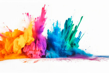 Fototapeta na wymiar Colorful rainbow holi paint color explosion isolated on white background. Generative AI