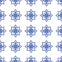 Vector. Seamless mediterranean geometric pattern in patchwork style. Talavera template. Portuguese Azulejo. Turkish decoration. Moroccan mosaic. Spanish porcelain. Ceramic dishes, folk ornament.