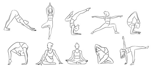 Set of hand drawn Yoga poses. Vector design.