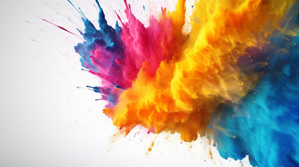 explosion of powder multicolored paint on white background, generated by AI