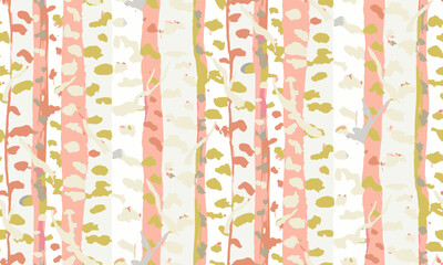 Abstract hand drawn rich colored birch forest seamless pattern