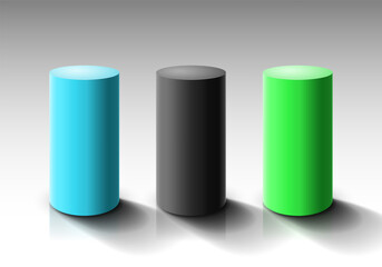 Blue, black and green cylinder on light background. Vector template for your design.