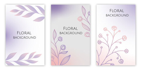 Universal neutral white background with floral elements. Beautiful banners with line art texture. Vector illustration for card, banner, invitation, social media post, poster, mobile apps, advertising