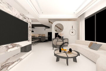 Luxury home living room, 3d rendering