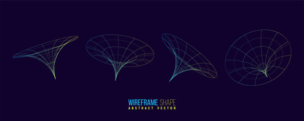 Wireframe shape. Futuristic hud element. Geometric grid. Vector illustration.