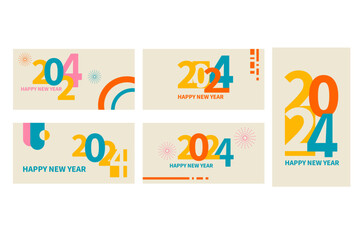 2024 Happy New Year poster set. Abstract typography design logo 2024 for vector