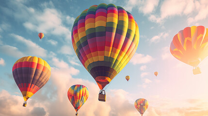 Obraz premium A group of hot air balloons flying in the sky. Generative AI.