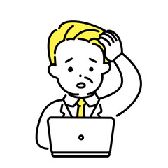 かわいい人物のイラストシリーズ _ オフィスワーカー_シニア _ 悩む
