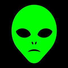 Alien head vector sign. Humanoid face symbol icon. Extraterrestrial logo. Science fiction label. Ufo and sci-fi character illustration image.