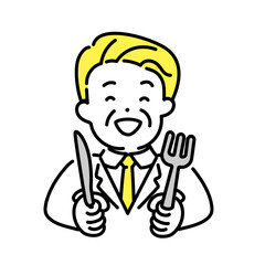 かわいい人物のイラストシリーズ _ オフィスワーカー_シニア _ 食べる