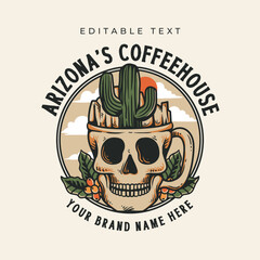 skull head as a cup of coffee with a desert background illustration