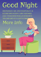 Poster or vertical banner with mother cradling baby in arms flat style