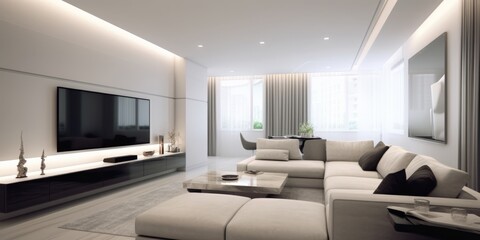 Naklejka na ściany i meble Chic Modern Living Room Interior AI Generated Generative AI