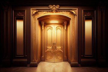 Antique style, hall and doors of a classic elevator in an old-fashioned hotel or palace.