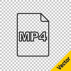Black line MP4 file document. Download mp4 button icon isolated on transparent background. MP4 file symbol. Vector