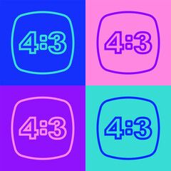 Pop art line Photo frame 4-3 icon isolated on color background. 16-9 photo size. Camera sensor size. Vector