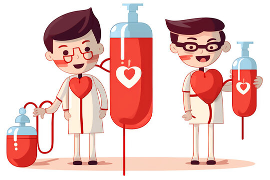 Isolated Blood Donation Cartoon On White Background. Generative Ai