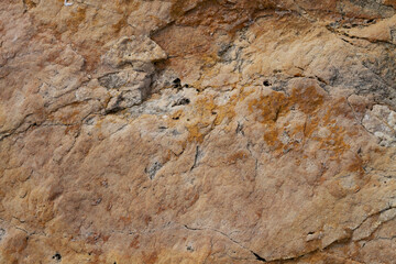 The texture of the stone is notched and mottled. holes notches grooves on the stone.