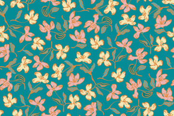 bright contrast multicolored floral pattern with brush strokes of paint