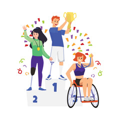 Winners of competitions for people with disabilities flat vector isolated.