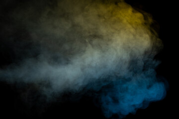 Blue and yellow steam on a black background.