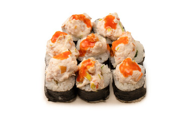 Sushi with cream cheese isolated on white background.
