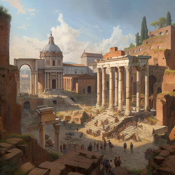 Roman Forum in Rome. Generative AI.