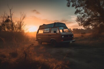 Fototapeta na wymiar Sunset Camping Van