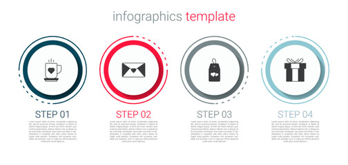 Set Coffee cup and heart, Envelope with Valentine, Please do not disturb and Gift box. Business infographic template. Vector