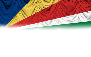 White background with flag of Seychelles on gradient drape. 3d illustration