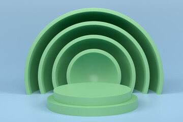 Fototapeta premium Pastel green cylinder podium with steps on blue background