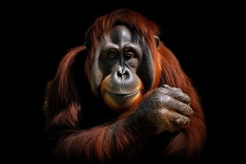 a close up of a monkey with a dark background