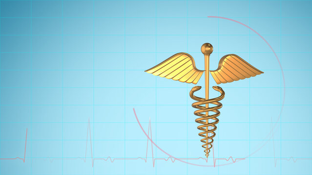 Golden caduceus medical symbol background