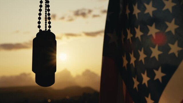 Silhouette of Military plate for memorial day against american flag
