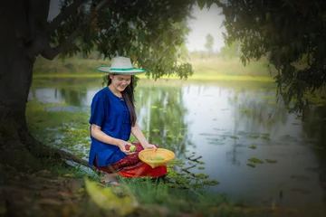 Foto op Canvas woman picking mango © Sakorn