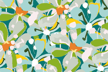 bright contrast multicolored floral pattern with brush strokes of paint