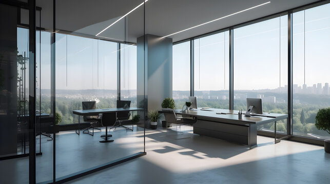 modern office interior with office chair and table created with Generative AI
