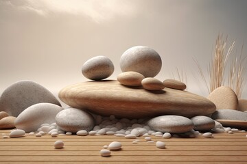A Three-Dimensional Zen: Stacked Pebbles Create an Earthy Harmony. Generative AI